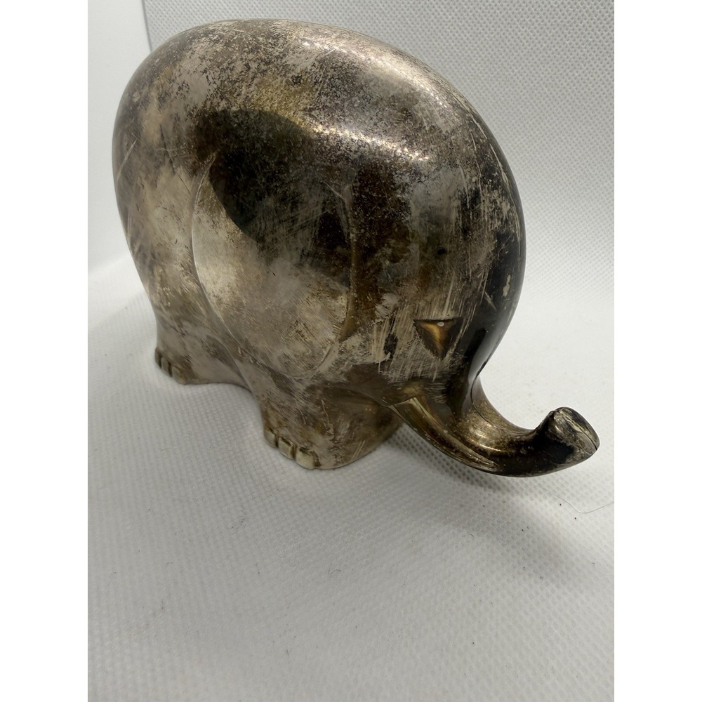 Vintage Silver Tone Elephant Coin Bank‎ Mid Century Style Piggy Bank Decor